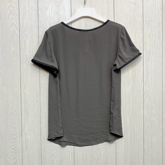 LOFT Gray Short Sleeve Faux Leather Trim Top Small NWT - Picture 5 of 5